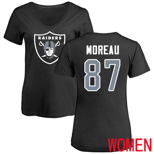 Oakland Raiders Black Women Foster Moreau Name and Number Logo NFL Football #87 T Shirt
